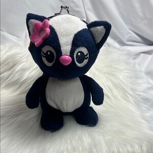 Adorable Navy and White Plush Cat Coin Purse